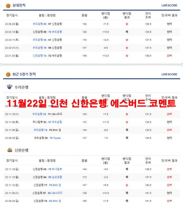 11월22일 인천 신한은행 에스버드 코멘트