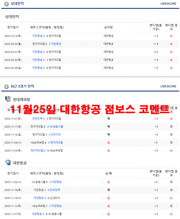 11월25일 대한항공 점보스 코멘트