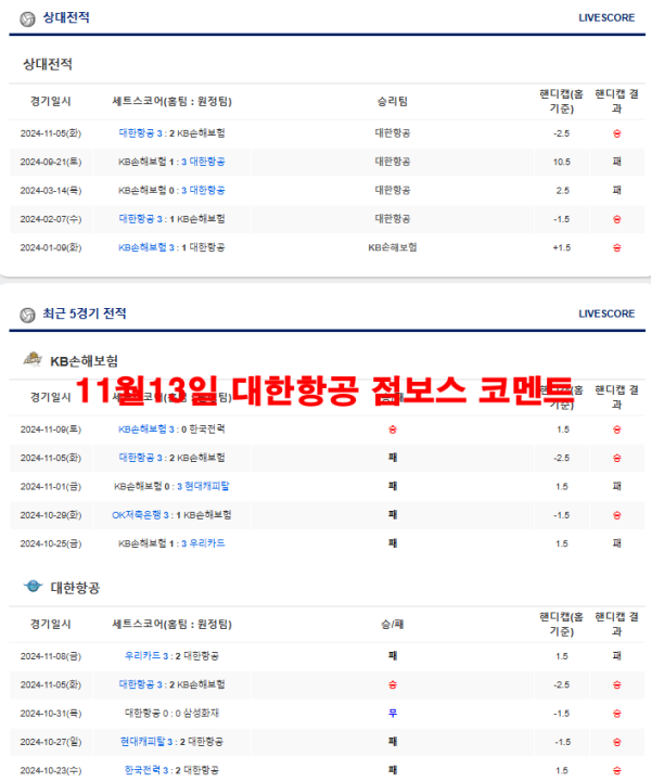 11월13일 대한항공 점보스 코멘트